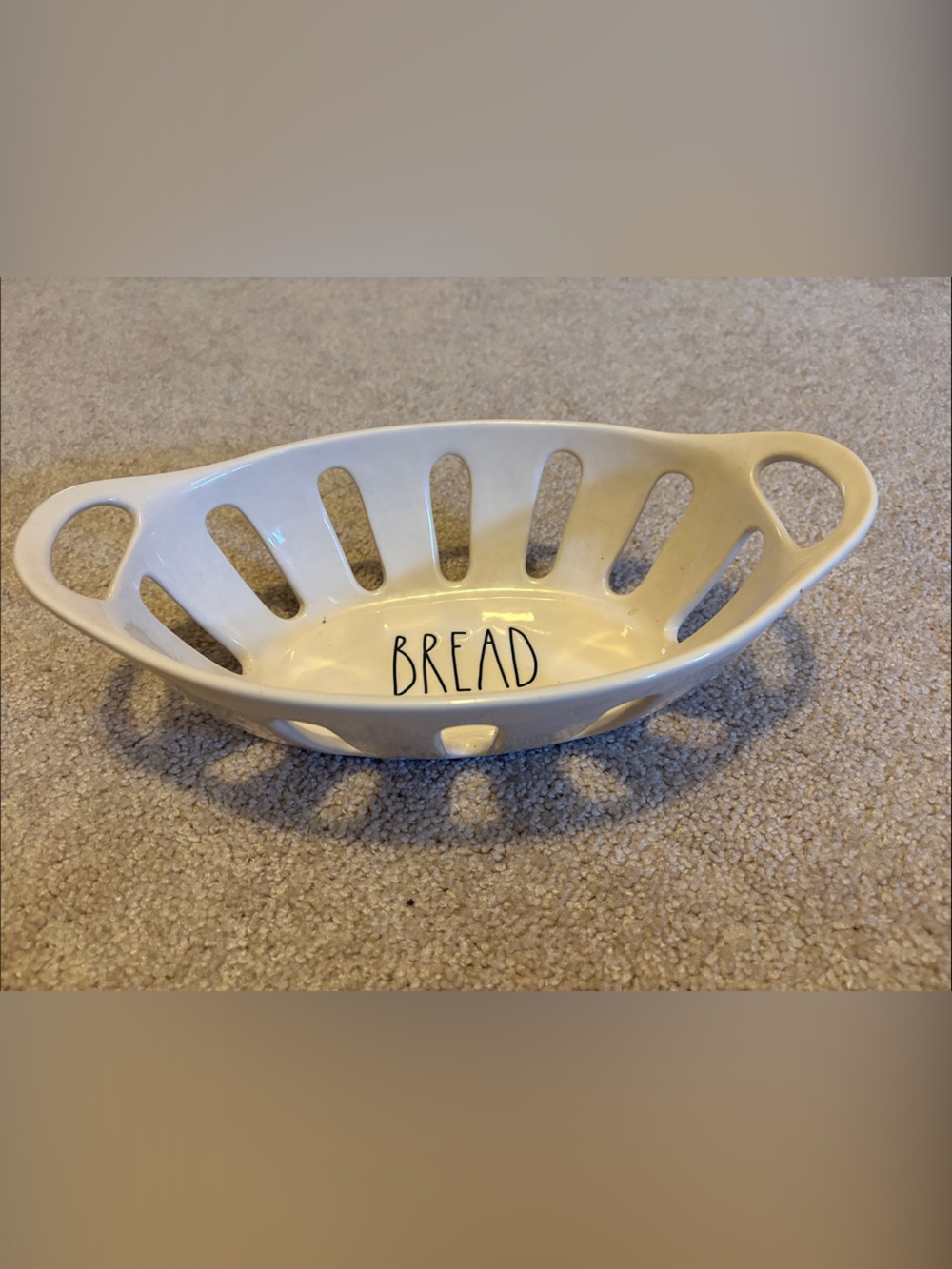 Rae Dunn White Ceramic Bread Basket with Hand-Lettered 'BREAD'